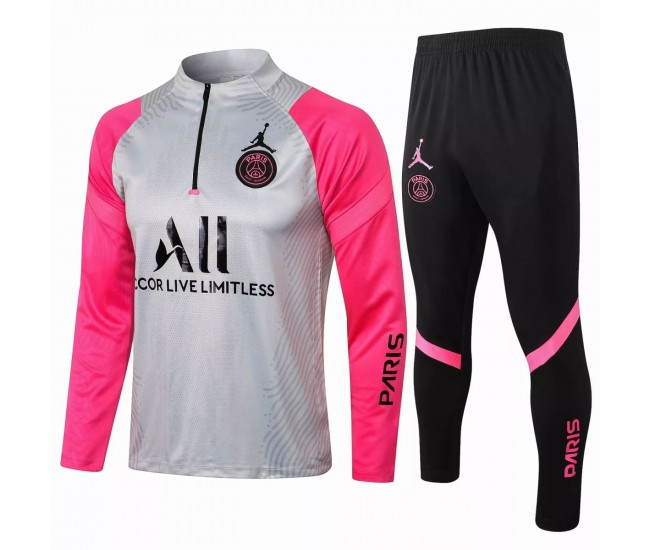 PSG Jordan Training Technical Football Tracksuit Grey Pink 2021 2022 PSG Jordan Training Technical Football Tracksuit Grey Pink 2021 2022