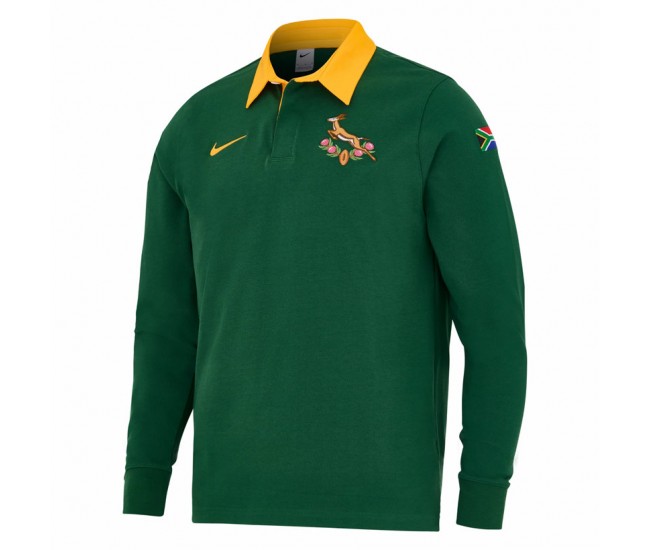 South Africa Springboks Mens Long Sleeve Pique Rugby Polo 2025