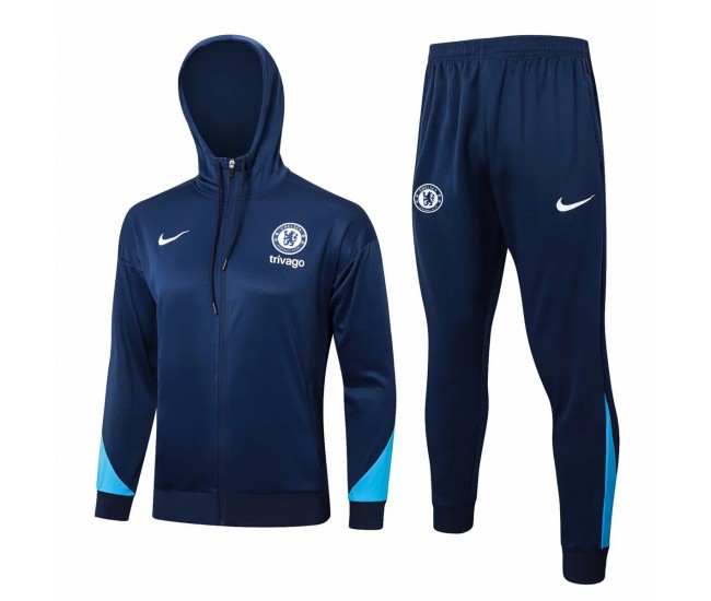 24-25 Chelsea Mens Navy Training Hooded Presentation Tracksuit