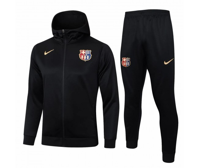 24-25 FC Barcelona Mens Black Hooded Presentation Tracksuit