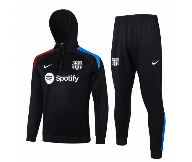 24-25 FC Barcelona Mens Black Hooded Technical Tracksuit