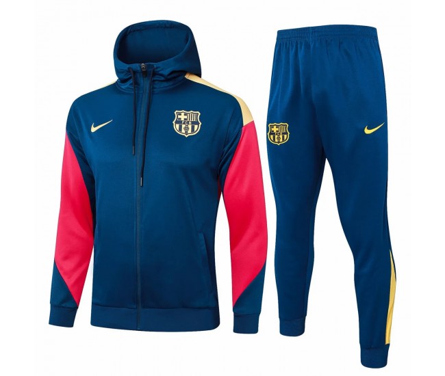 24-25 FC Barcelona Mens Navy Hooded Presentation Tracksuit