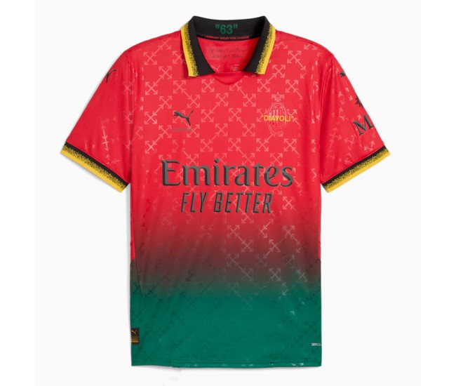 24-25 AC Milan x OFF-WHITE Mens Red-Power Green Soccer Jersey