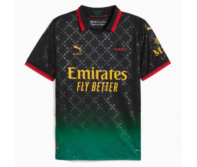 24-25 AC Milan x OFF-WHITE Mens Black-Power Green Soccer Jersey 