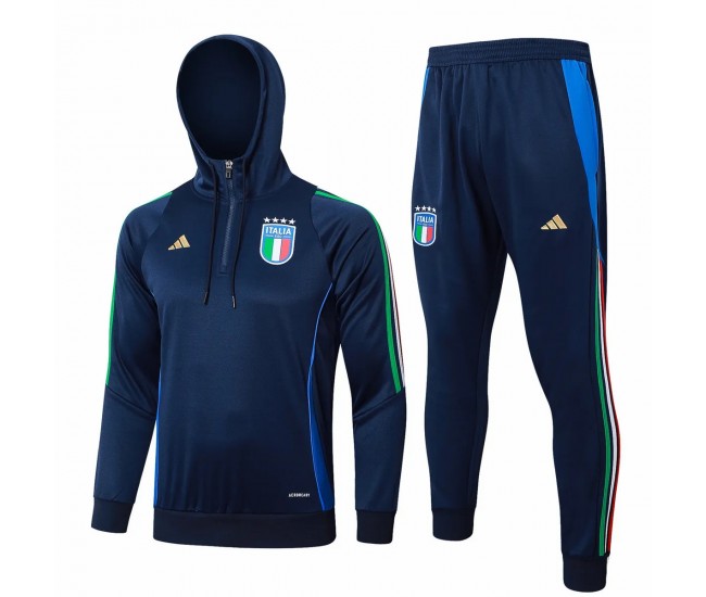 24-25 Italy Mens Navy Training Hooded Technical Tracksuit