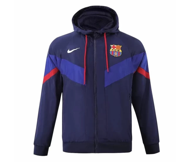 FC Barcelona Mens AWF Raglan Hoodie Soccer Jacket Blue 2023