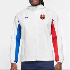 FC Barcelona Mens AWF Raglan Hoodie Soccer Jacket White 2023