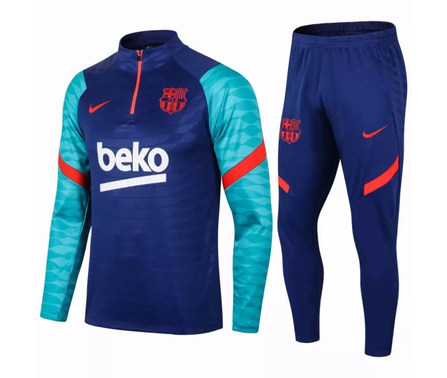 FC Barcelona Soccer Training Technical Tracksuit Blue Green 2021 2022