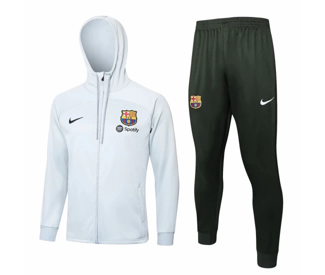 FC Barcelona Beige Hooded Presentation Football Tracksuit 2023