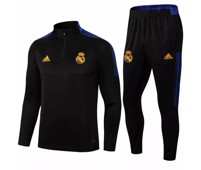 Real Madrid Training Technical Soccer Black Blue Tracksuit 2021