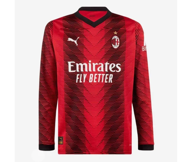 AC Milan Mens Long Sleeve Home Soccer Jersey 23-24